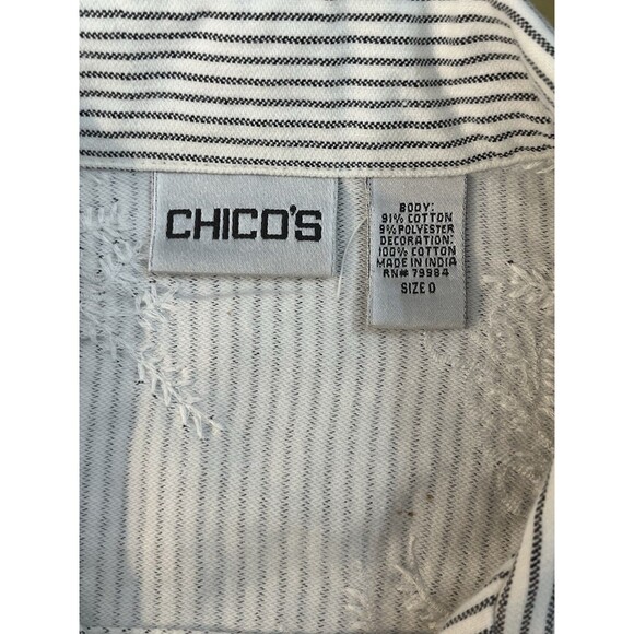 chicos Button Up Embroidered Stripes bouse top shirt 0 S 4 6 - Picture 10 of 10